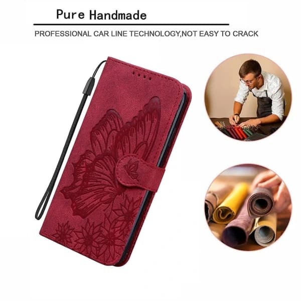 Etui kompatibelt med iPhone XR Retro Flip Lommebok Preget Sommerfugldeksel - Rød