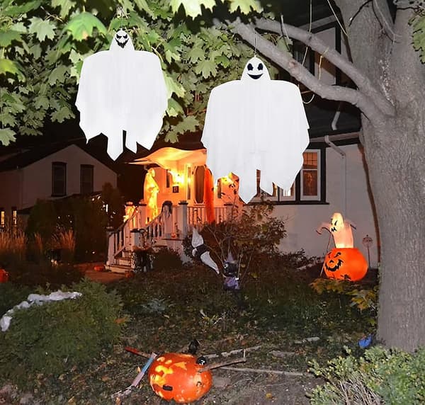 2025 3-pack Halloween Hanging Ghosts, 90 cm White Hanging Ghost Ornaments For Indoor Outdoor Tree