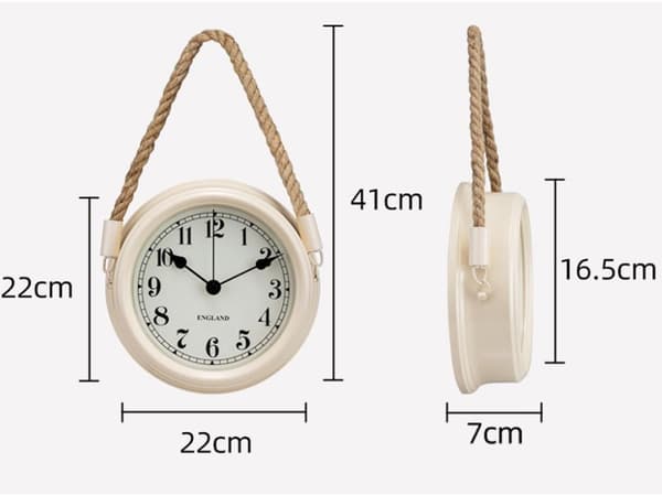 Lifestyle-seinäkello 22cm, peltikello, koristeellinen seinäkello, nostalgia, merellinen, narulla, harmaa-