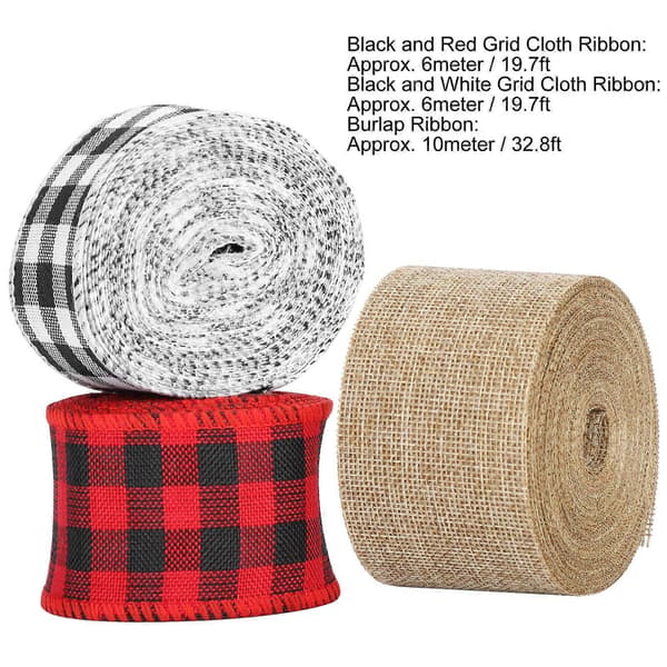 3 Rolls Christmas Craft Ribbon Black Red Black White Jute DIY Bow Material Gift Wrapping (5cm)