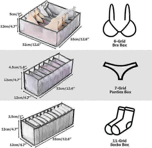 Underwear Drawer Organizer, Underwear Organizer with 3 Compartments for Bras and Socks, Foldable