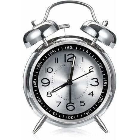 Loud Alarm Clock for Heavy Sleepers, 4-inch Silent Quartz with Backlight, Twin Bell (Grey)