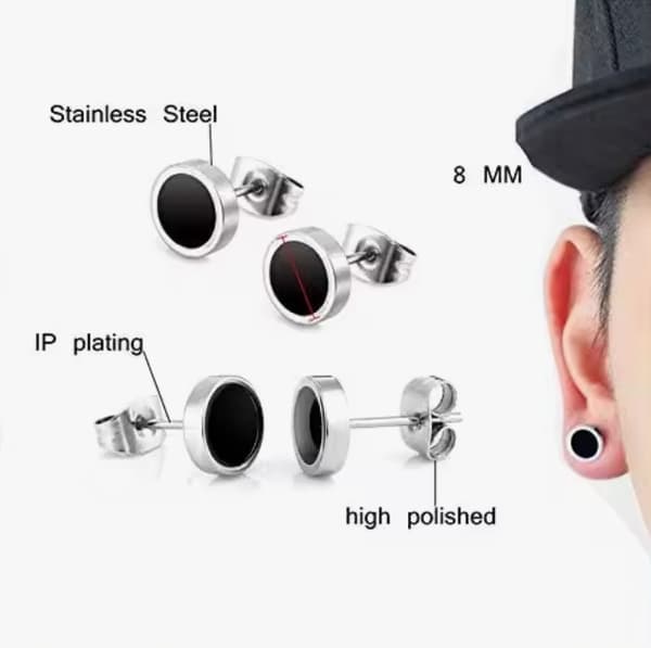 Clip-on øreringe i rustfrit stål med ahornblad til mænd, 8 mm clip-on øreringe i rustfrit stål med ahornblad