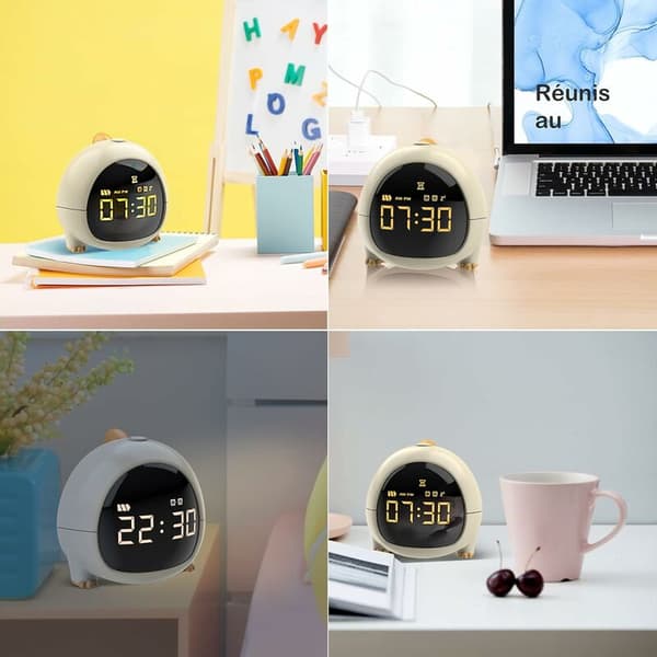 LED-lysur til børn, USB-opladelig vækkeur, multifunktionel justerbar natlampe nedtælling til piger drenge (blå)