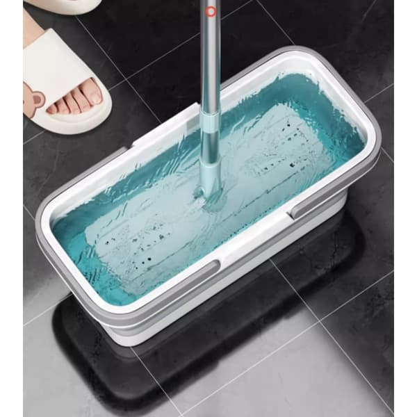 Collapsible mop bucket for mops under 50cm - foldable silicone+PP rectangular bucket with space-saving splash-proof large capacity and strong handle White-Grey