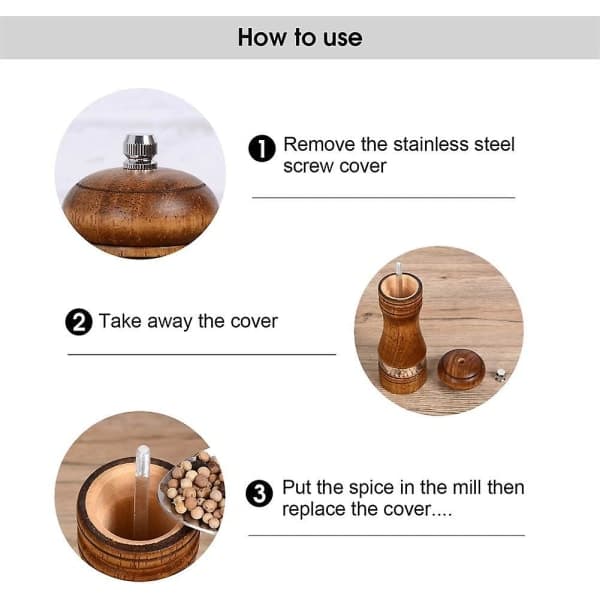 Adjustable Wooden Pepper Mill Spice Bottle 15 cm 2-pack