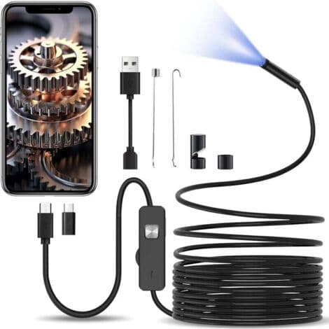 10m Endoscopic Inspection Camera - 8.0mm Probe - 6 LEDs - IP67 Waterproof - 360° Rotation - Android and Windows Compatible