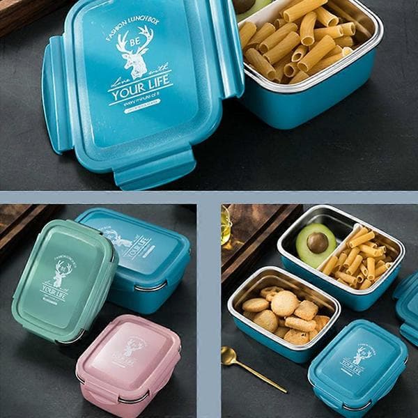 Bento-bokse Madkasser Fødevaresikkert materiale Rustfrit stål PP Fire knapper til børns udendørsskoler 3 farver at vælge Blå Blue