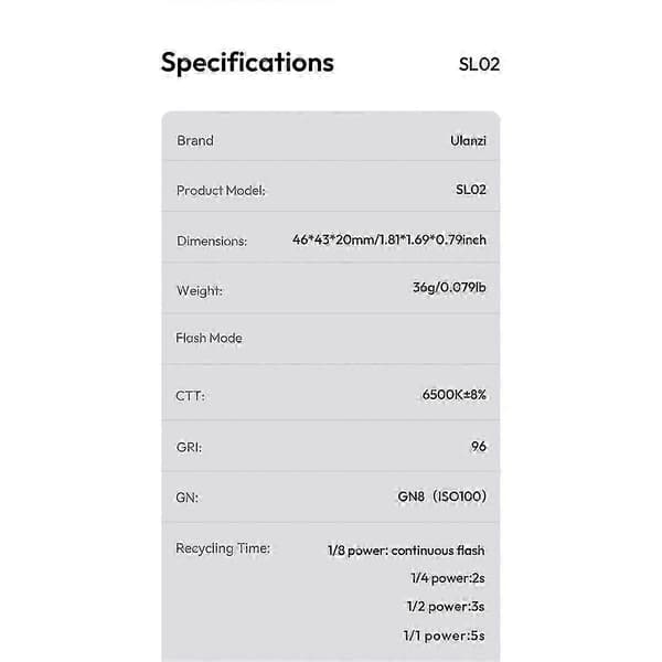 SL02 Kamerablitz 4-trins justering SpeedLite GN8 6500K