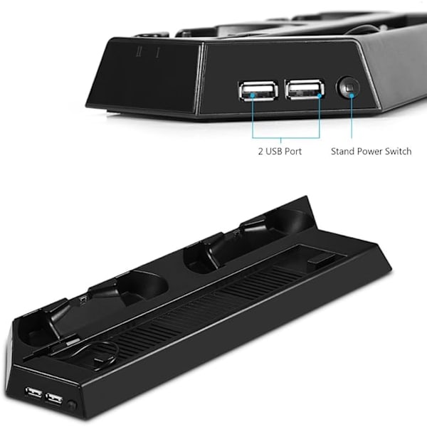 USB-blæserkøler, dobbelt ladestation, dockingstation, 2-ports USB-hub