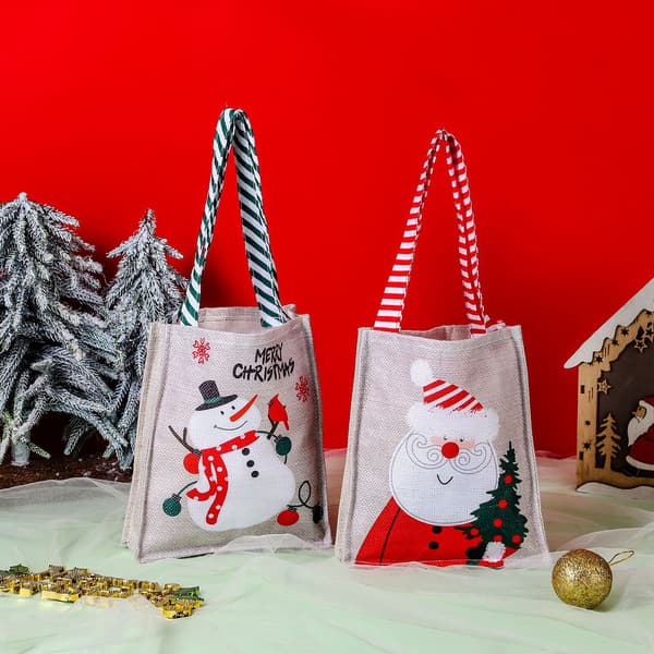 2 julgodispåsar tomte snögubbe tygkasse present fest dekoration