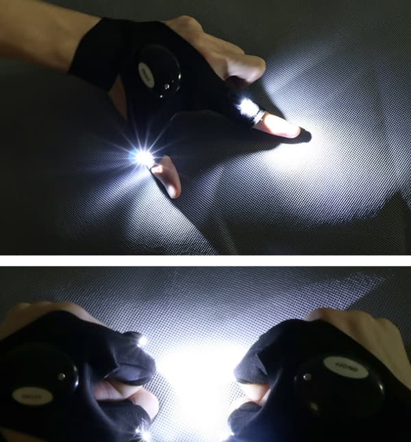 LED-puolisormihanskat ulkokäyttöön, kalastussormivalot