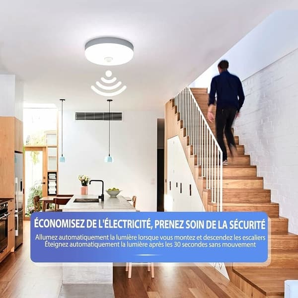 Wireless Ceiling Light with Dusk Sensor, Rechargeable Battery-Powered Motion Sensor Light for Garage, Easy Installation 6500K Daylight