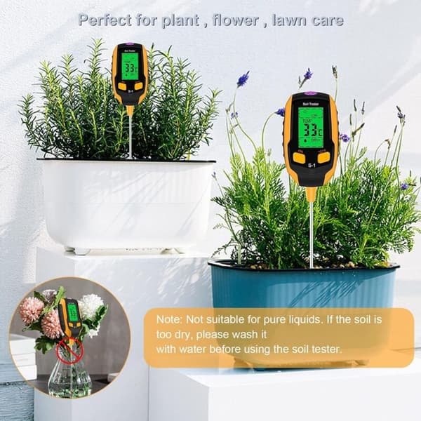Soil PH Meter, 4 in 1 Digital Soil PH Tester, Soil Moisture Light PH Temperature Tester, Soil Tool Kits Gardening for Plant Care