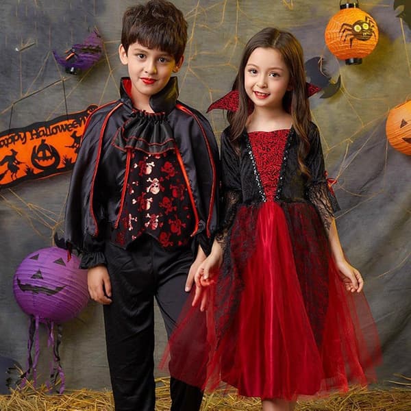 Jentenes vampyrkostyme Halloween gotisk med ståkrage