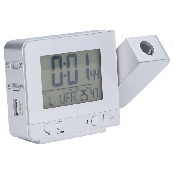 Projection Alarm Clock Backlit LED USB Charging Multifunctional Clock with Time Temperature Projection