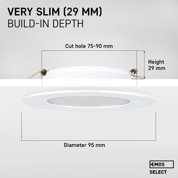 Innfelt LED Spotlight Downlight IP54 varmhvit 3000K | Sett med 3 ekstra flate runde LED Spotlight 7 Watt (7W) / 700 Lumen, hvit