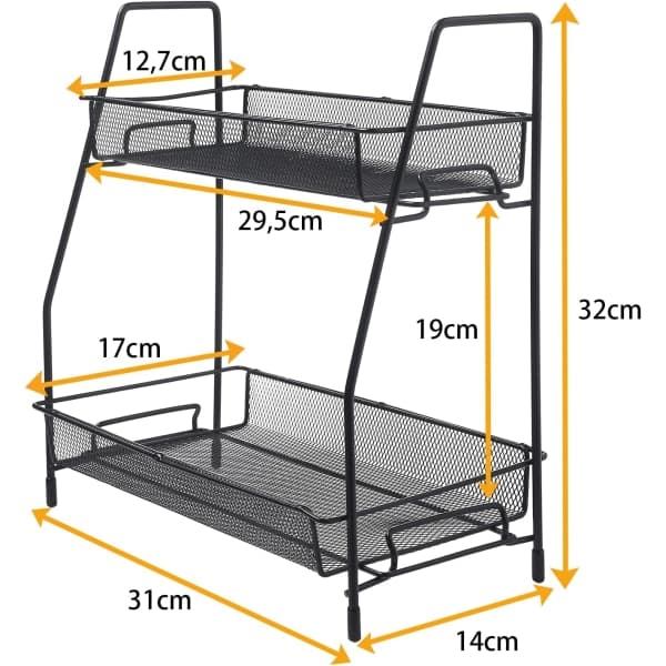 Kitchen Spice Rack, Storage Rack, Organizer, Countertop Spice Storage, Vertical Shelf for Kitchen Cabinets, Bathroom, Black (2 Tiers) Y