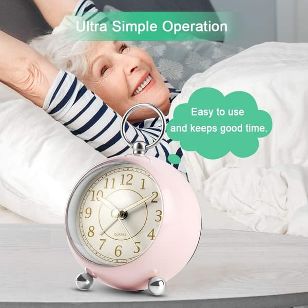 [COQQ] Silent Alarm Clock No Ticking, Battery Operated Bedside Clock, Desk Clock for Bedroom, Easy to Read, Night Light Function, Pink pink