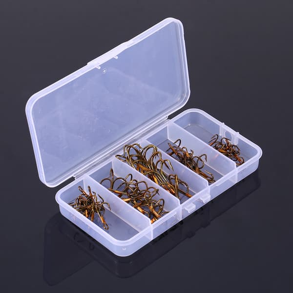 50st/Box Fishing Hook Sharpened Treble Hook 5 Sizes 2/4/6/8/10 Fishing Hook Equipment Brown