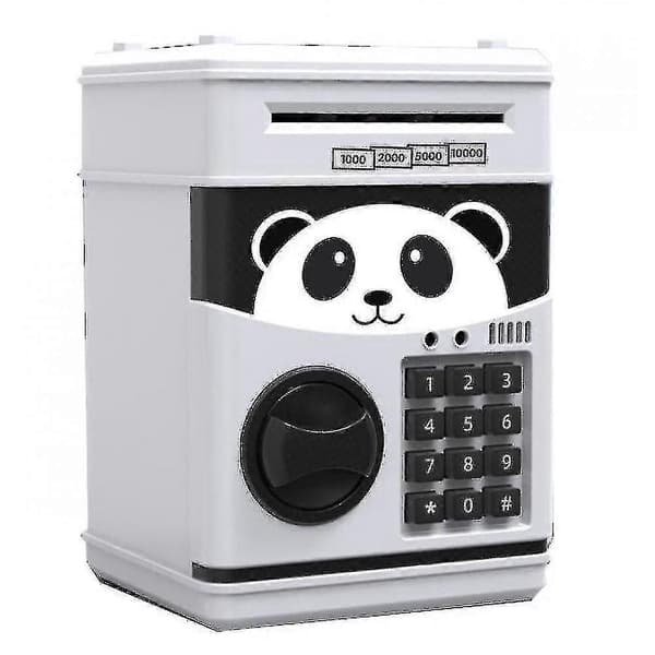 Legetøjssparegris til børn med automatisk adgangskode ATM sparegris (sort), Panda type [DB]