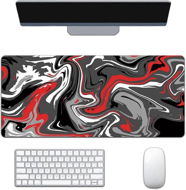 Topografisk musematte, stor gamingmusematte 900 x 400 mm, gamingmusematte med sydde kanter, musematte forbedret presisjon og hastighet rød Red