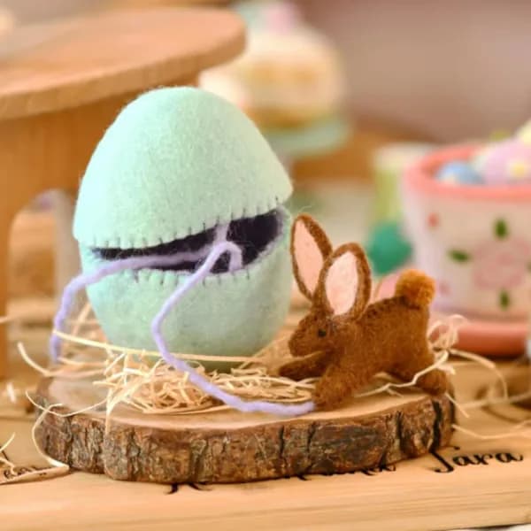 Wool Felt Surprise Egg, Cute Easter Eggs with Hidden Dog/Rabbit/Pig/Deer/Duck/Chick/Sheep Doll, Felt Easter Decoration (Rabbit)