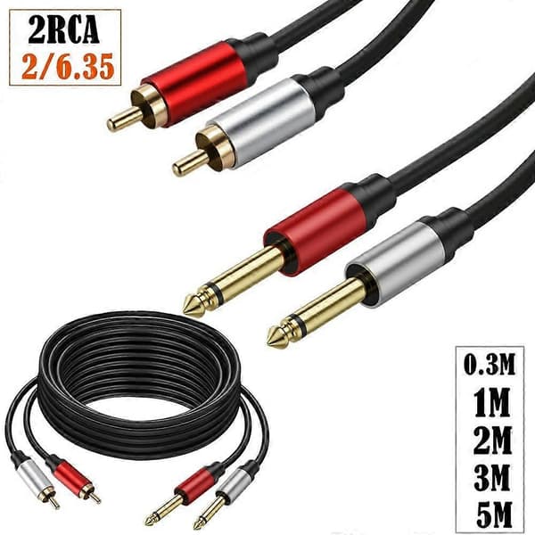 5m Dobbelt 1/4 tomme TS til Dobbelt RCA Stereo Lydkabel 2x 6,35mm TS til RCA Han Adapter Kabel