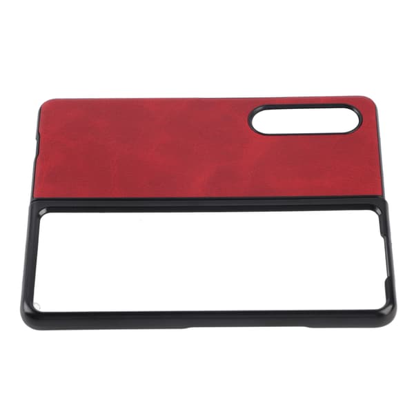 Hard Leather Case for Samsung Galaxy Z Fold 3 Mobile Phone Anti-scratch Shockproof Cover Red