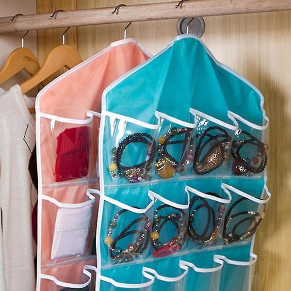 (Pink) Household Foldable Wardrobe Socks Shoe Toy Underwear Sorting Storage Bag Door Wall Hanging