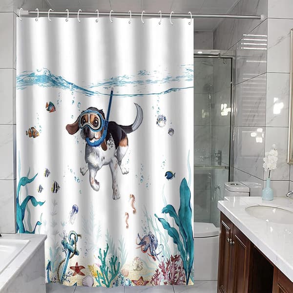 Badeforhæng Sød Dykkerhund 180x180cm Havdyrstryk B C C