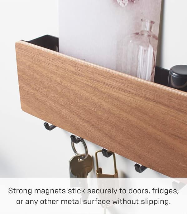 Magnetisk vægstativ med kroge og stål + trærum - Nøgleopbevaring