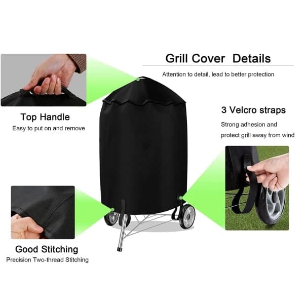 Kulgrillovertræk, 600D Polyester PVC-foret Vandtæt Rivfast til Weber 58 cm Kuglegrill, Sort