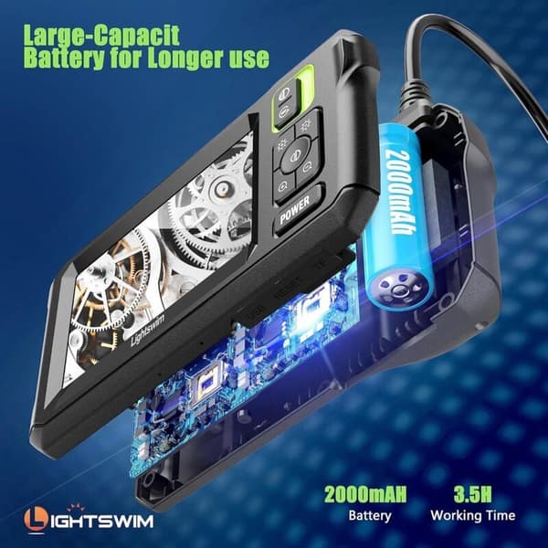 Industrial Endoscope Inspection Camera, 4.3 \" IPS Borescope Drain Camera, IP67 Waterproof Snake Camera with 8 LED Lights, 5m Semi-Rigid Cable
