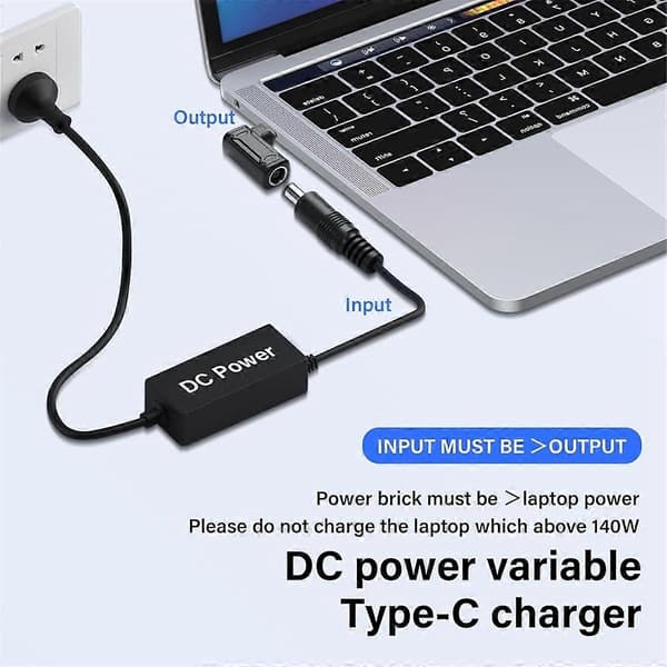 PD 140W DC til Type C Strømopladningsadapter DC Hunindgang til USB C Hanstik til Telefon, Tablet