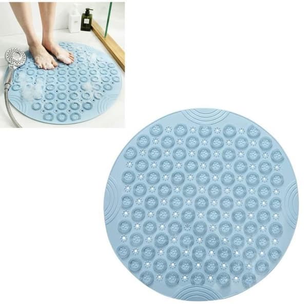 Brusemåtte, PVC Rund Massagebrusemåtte, Skridsikker Brusemåtte, Badekarrmåtte, 55x55cm, Blå
