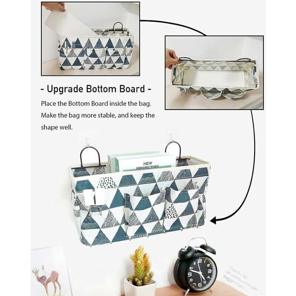 Large Wall Organizer Bag, Linen Hanging Storage Baskets with Pockets, Waterproof Bin