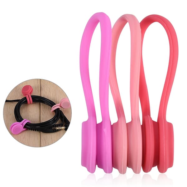 3 stk silikon magnetisk hodetelefonkabelholder organisator rosegull rød rosa