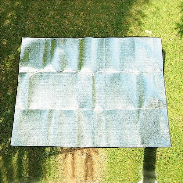Alumiininen piknik-huopa, vedenpitävä, kokoontaitettava, kaksipuolinen folio makuupussi retkeilyyn (200 x 150 cm)
