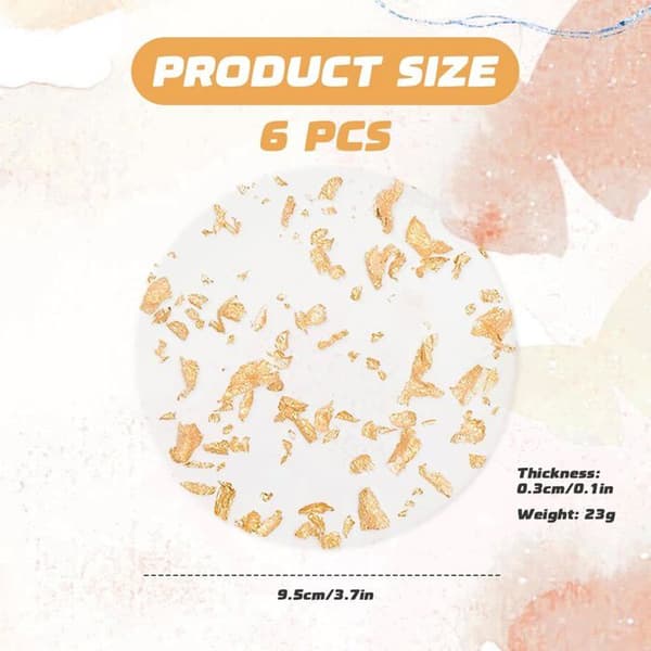 Coasters, 6 transparent round coasters with gold foil, coffee cup mats, non-slip cup mats
