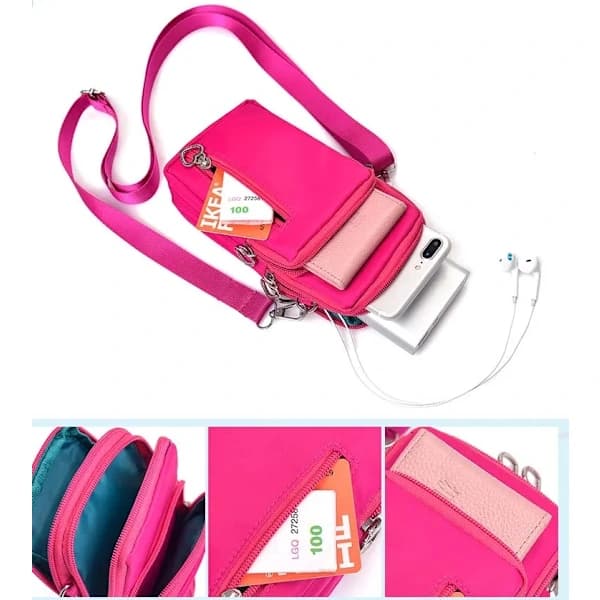 Mobile Phone Bag with Shoulder Strap - Handbag Black Black Svart