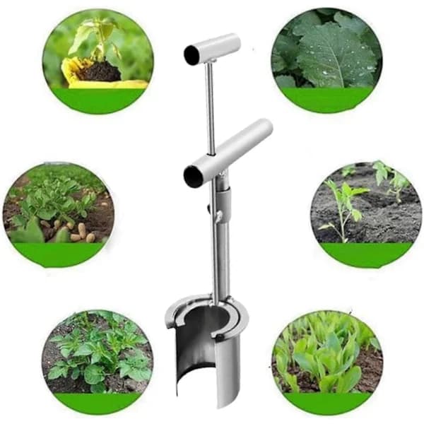 Long Handle Bulb Planting Tool, Serrated Base, Soft Grip Garden Bulb Planter, Heavy-Duty Long Handle Bulb Planter for...