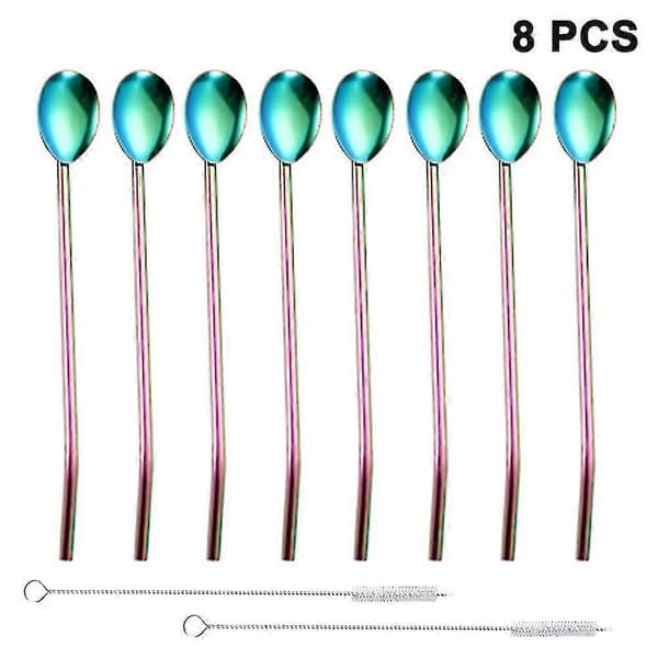 Drinking Straw Spoon Stainless Steel Reusable Metal Spoon Straws