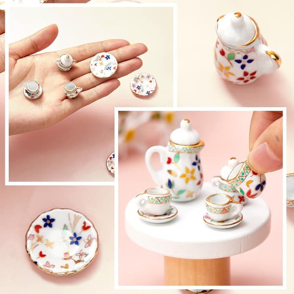 Miniature 1/12 porcelæns tesæt dukkehus tilbehør