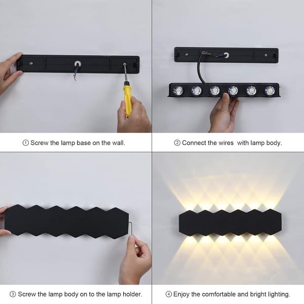 LED Indoor Wall Lamp 12W Black Modern Lamp, Up-Down Spot Aluminum