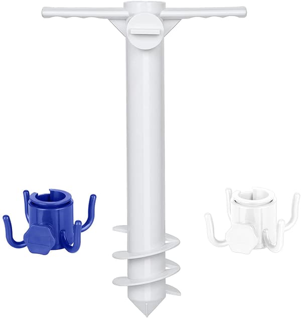 Beach Sand Anchor with 2 Hanging Hooks, Beach Umbrella for Sand Wind, Beach Sand Holder for Strong Winds