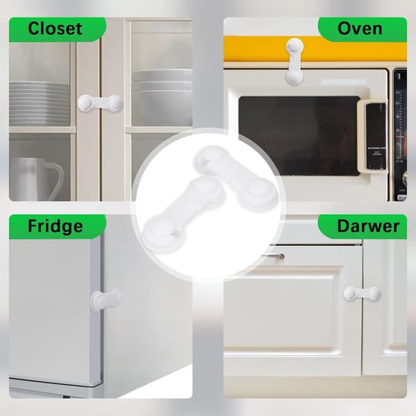 Cabinet Door Locks, 6 Pieces White, with Adhesive, Childproof for Drawers and Refrigerators