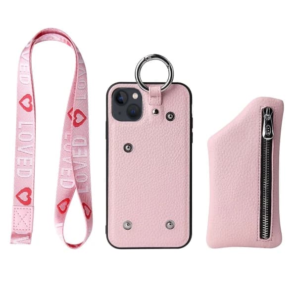 Lommebokveske iPhone 13, iPhone 13-deksel, rosa