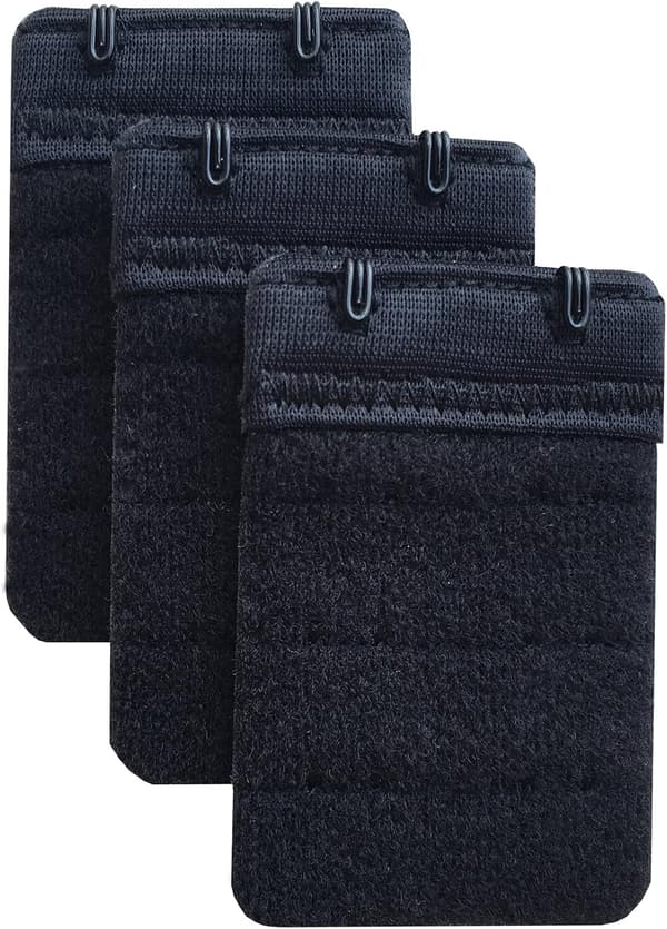 Sort 3-pak bløde, komfortable BH-forlængere til kvinder, 2 kroge, 6,1 cm x 3,8 cm