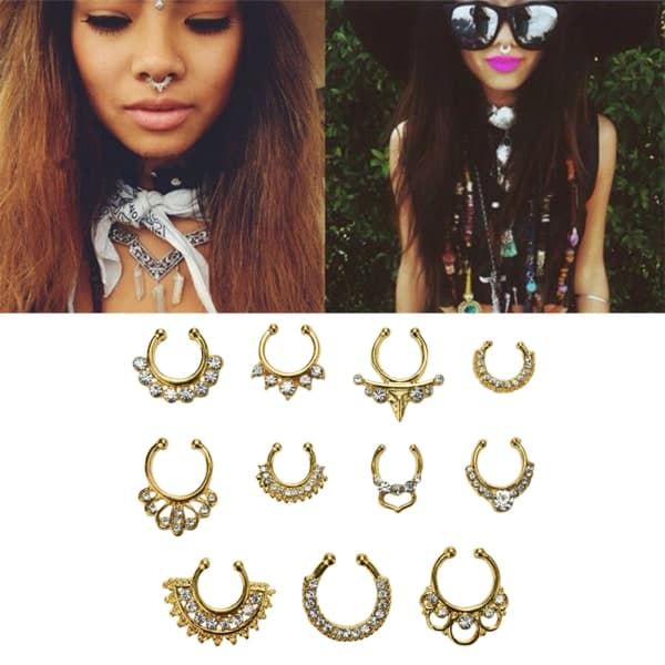 Berlocker Falsk Septum Clicker Krystall Nesering Gull